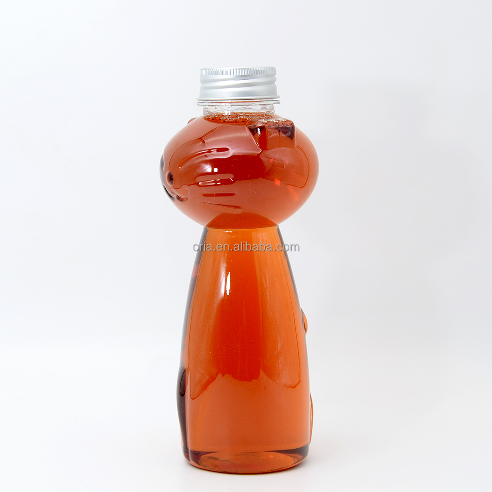 Cute Animal Shape  plastic drinking disposable PET empty bottle with screw aluminum lid BPA Free animal shape beverage container