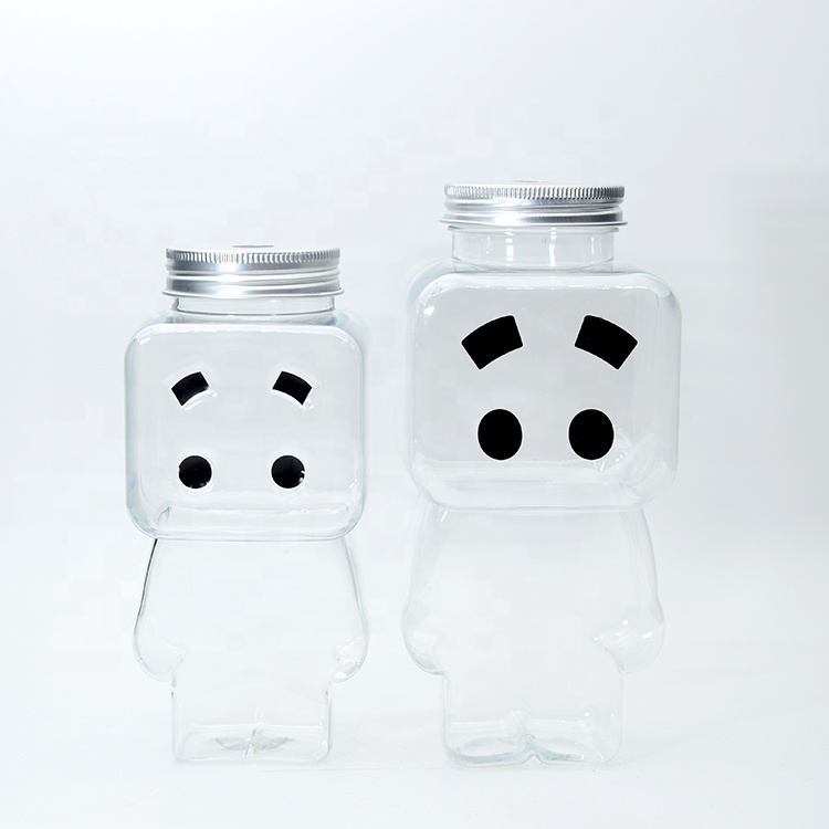 reuse food grade 500ml Clear Milk Tea Robot Shape water bottle PET Plastic Beverage Juice Bottle With Screw Cap put pipette