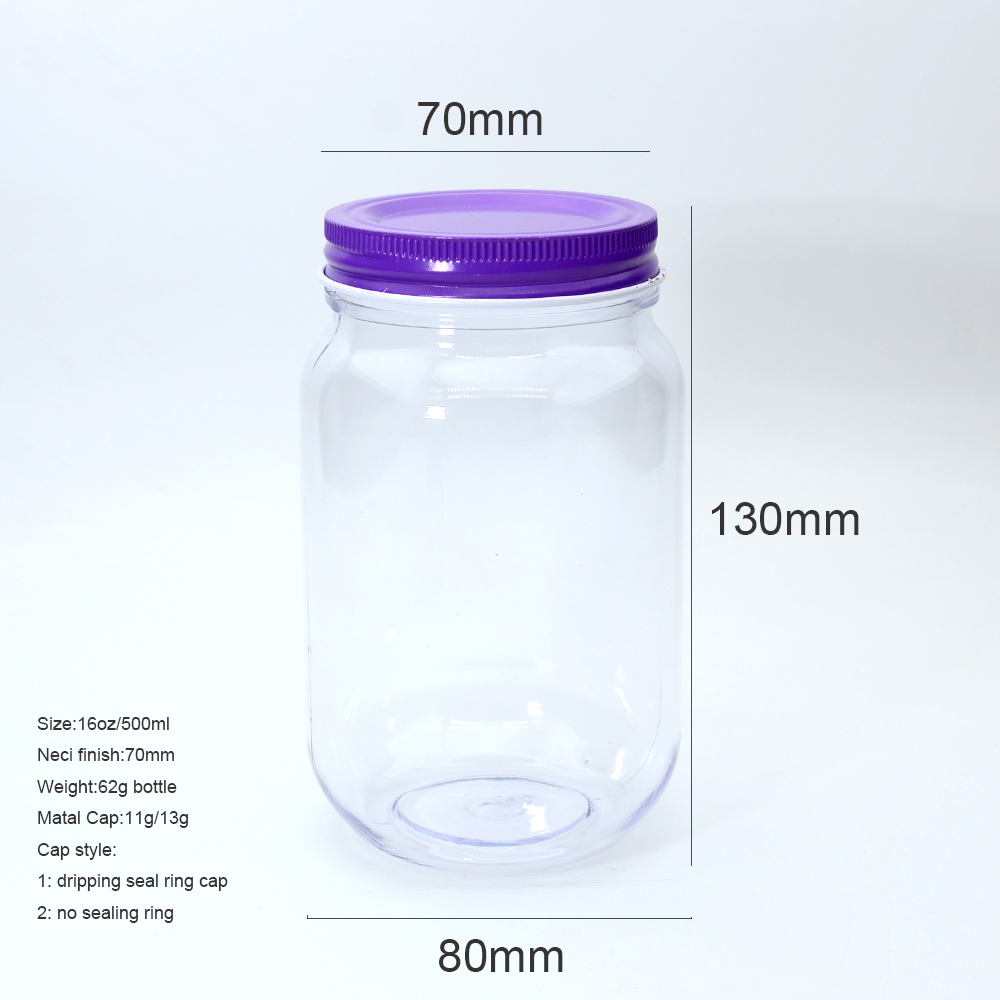 16 OZ Wide Mouth Mason Jars Plastic with Metal Airtight Lids for Meal Prep, Food Storage, Canning, Drinking, Preserving, Favors
