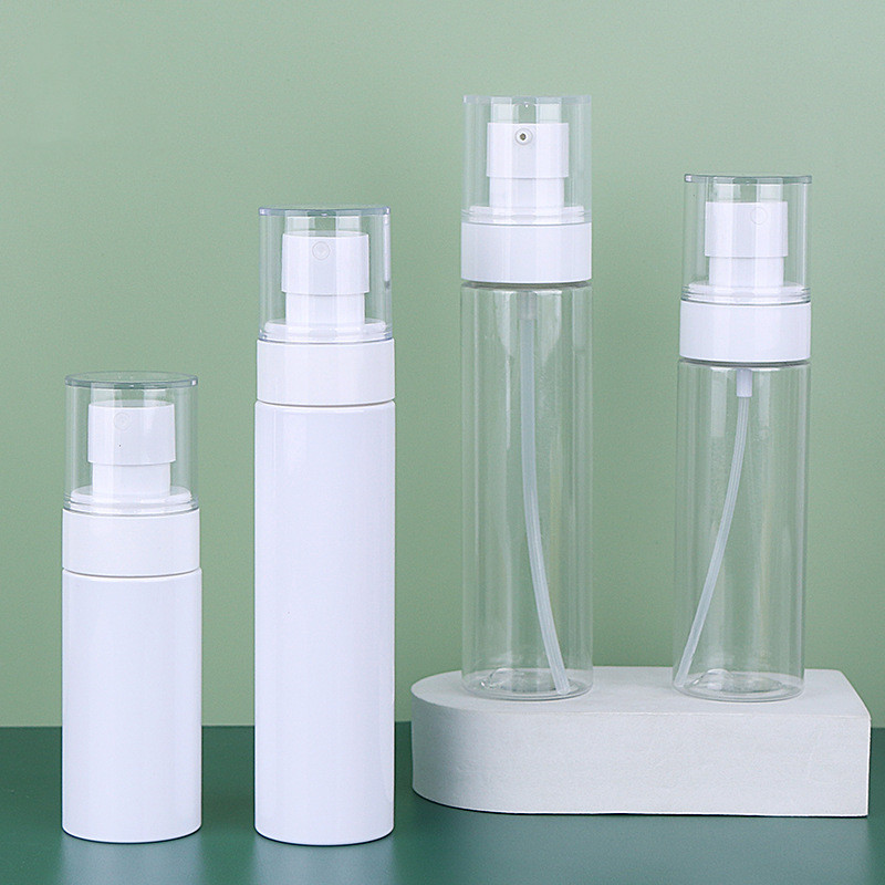 Empty Transparent Toner Bottle Dispenser 40/50/60/80ml White Lotion Bottle PET Plastic Pressed Pump Cosmetic Liquid Spray Bottle
