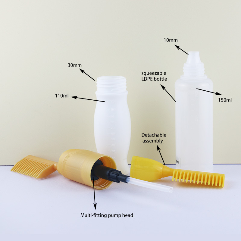 50ml 60ml 80ml 110ml 150ml Empty LDPE Soft Touch Salon Hair Oil Applicator Bottle for Hair with Comb Hair Dye Squeeze Dispenser