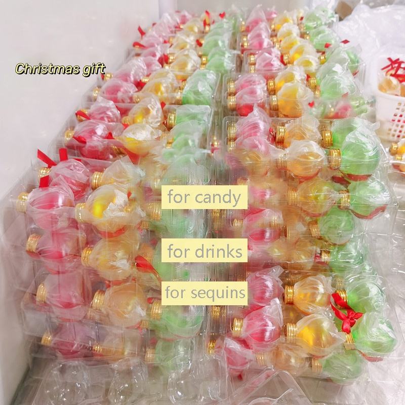 50ml Christmas Booze Ball Xmas Fillable Tree Ornaments Wine Water Bottle Bulb Shape Jar Clear Plastic Pendant Ball Shot Bottles