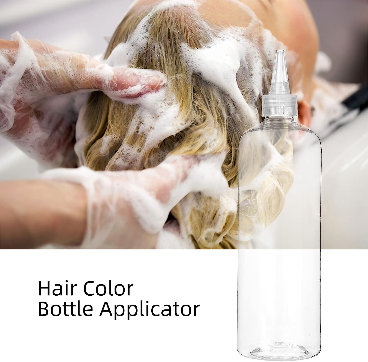 PET Plastic Refillable 16oz 500ml Hair Dye Color Applicator Bottle with Scale Curves Twist Top Cap for Bonding Oil Conditioner