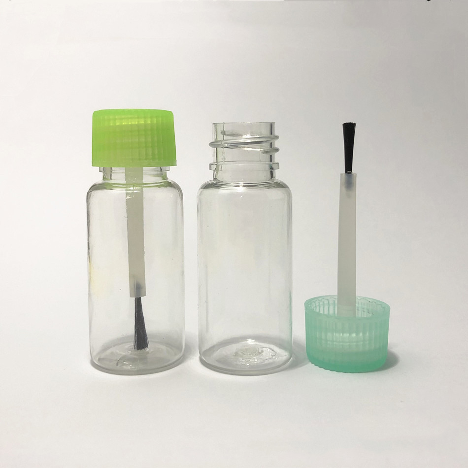 New Nail Polish plastic Bottle With Brush Essential Oil container 10ml 15ml 30ml clear customized logo and color with brush head