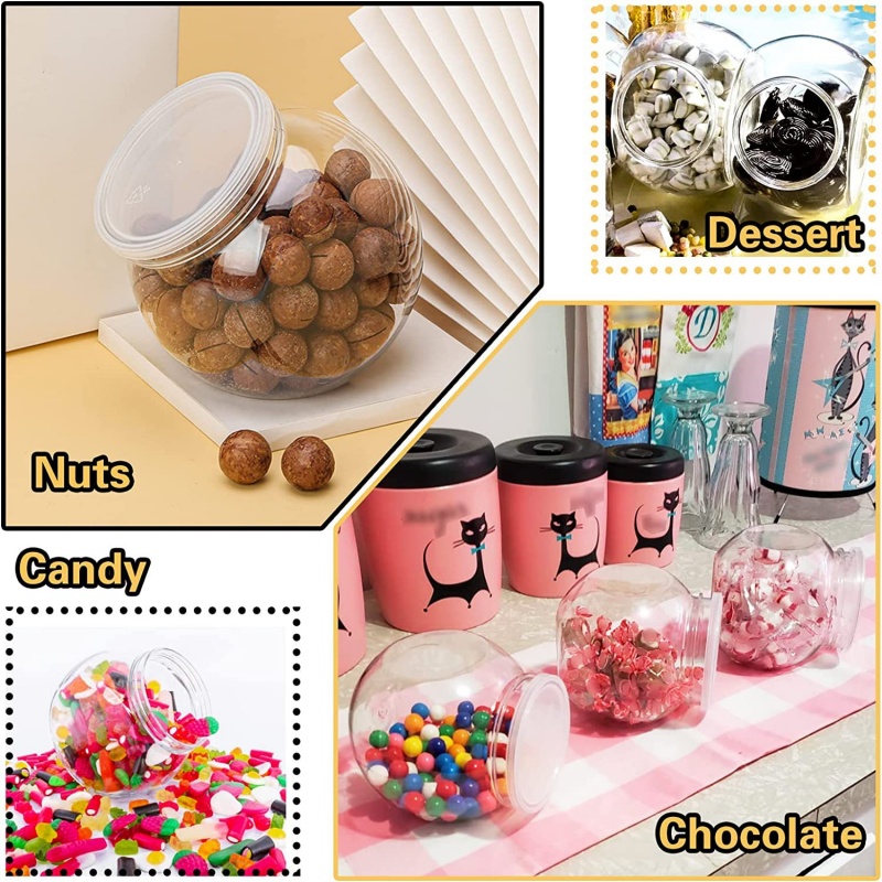 Wide Mouth Round Plastic Gummy Candy Packaging Jar Stackable Buffet Cookie Cotton Wedding Candy Container Snack Box with Lid