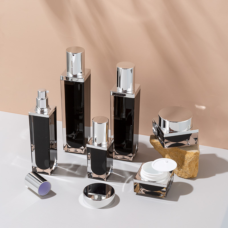 High-end Gold Silver Top Cap Acrylic Cosmetic Bottle Jar Set 30ml 50ml Lotion Serum Pump Spray Bottle Moisturizer Cream Jar