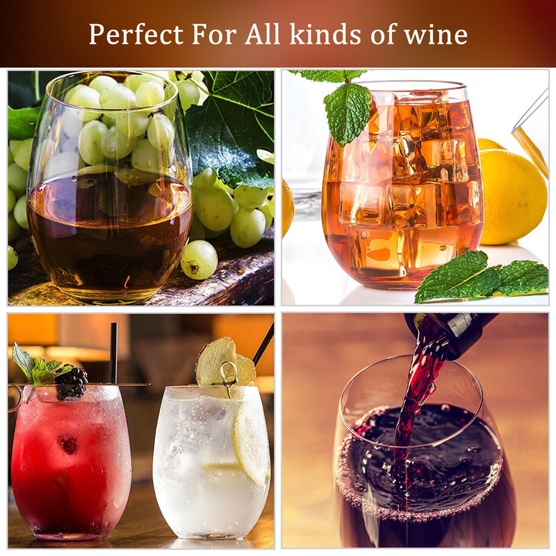 500ml 16oz Stemless Plastic Champagne Flutes Holder Thick Red Wine Drink Disposable Cocktail Cups Stemless Wine Glass with Logo