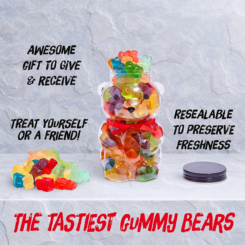 16oz Small Luxury Gourmet Sweets Gummy Bears Jar Cute Animal Teddy Bear Shaped Candy Packaging Container for Wedding Gift Kids