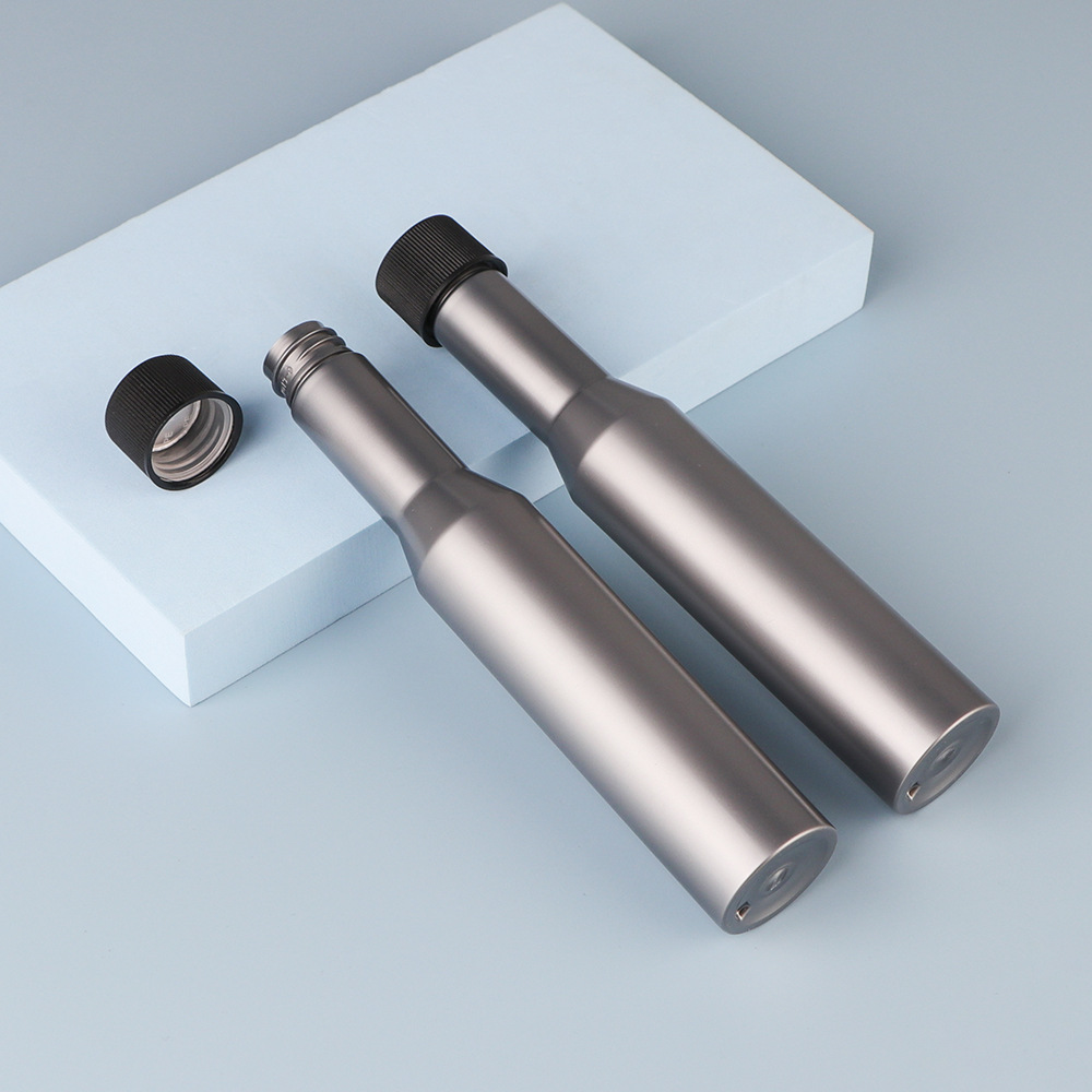 Long neck silver plastic bottle Synthetic Lubricant Oil Packaging 100ml 200ml Engine Oil bottle customize Logo And Packaging