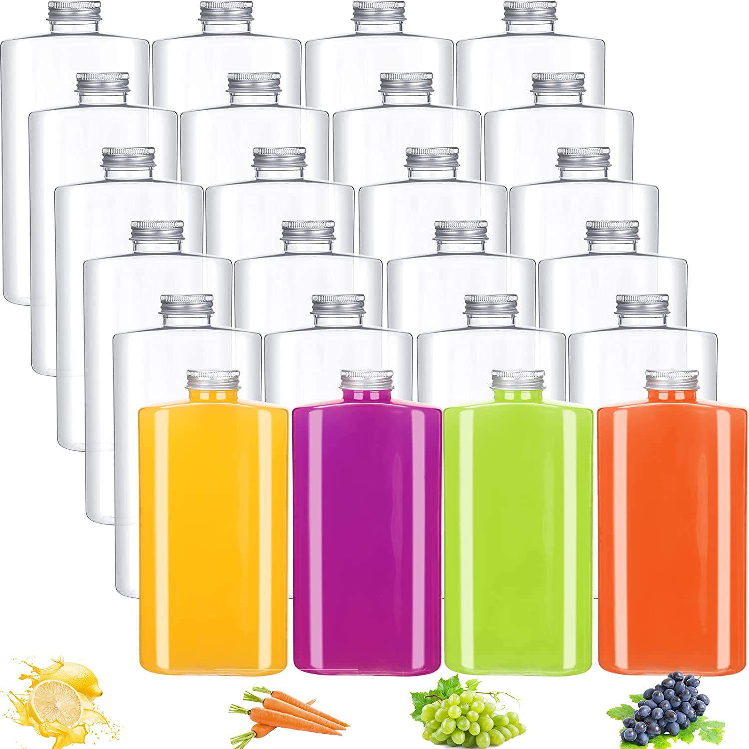 16oz PET Square Plastic Juice Bottles pitcher container with label tamper proof lid caps 500ml beverage drinks bottle