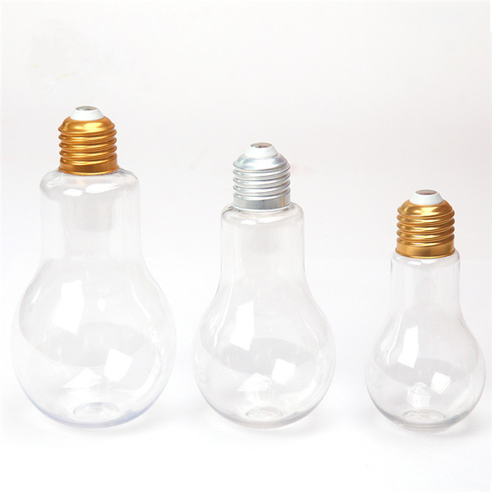 Bulb Juice Bottle 200ml 300ml LED Light Plastic Drinking Cup Custom Drinking Packaging Container with Cap Customized Gift Box
