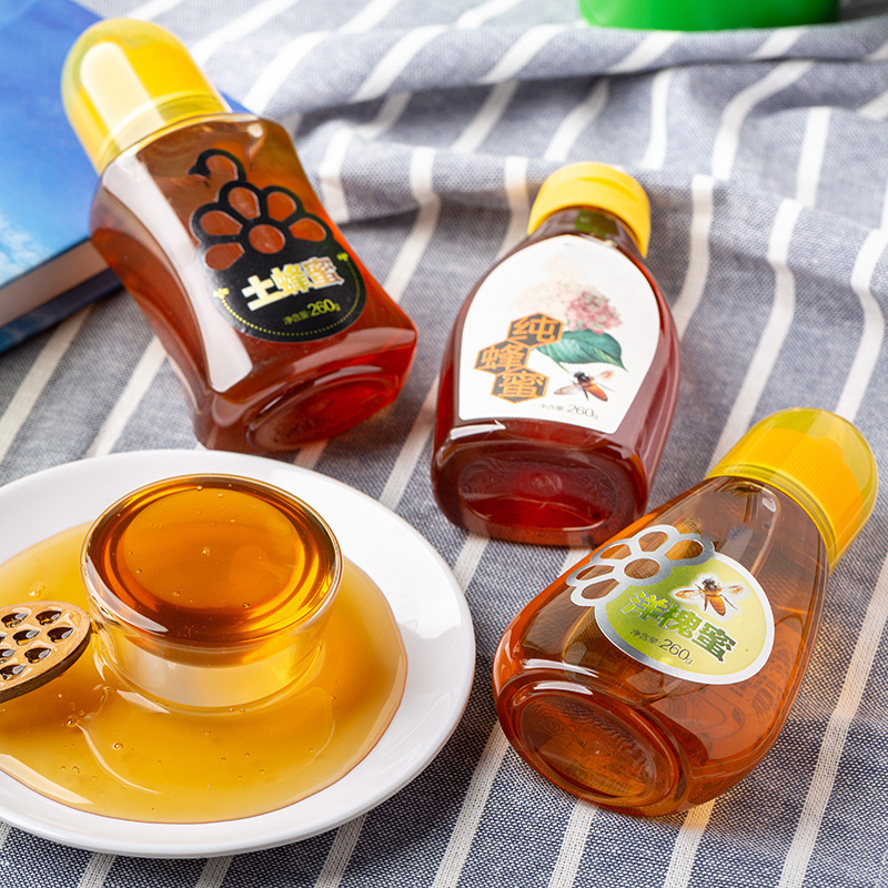 BPA Free Food Safe customize Honey Jar Ketchup BBQ Sauce Bottles 200ml 12oz  Plastic Squeeze Bottle with with Silicone valve lid