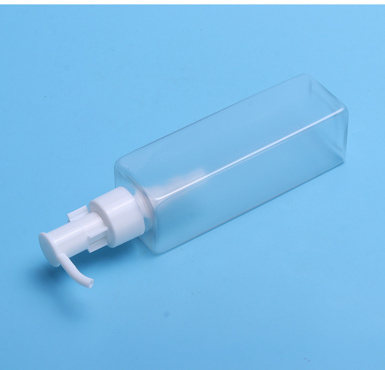 150ml PET Plastic square clear frosted cosmetic lotion hair conditioner makeup remover oil cleanser bottle gold pump