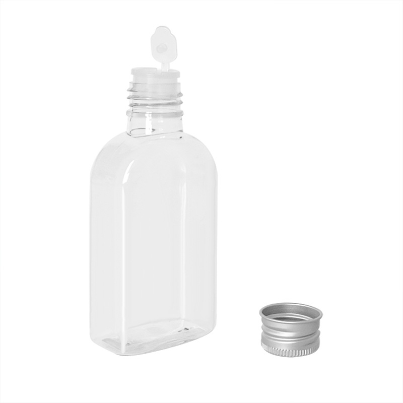 Custom Label Flat Square PET Plastic Skin Care Glycerin Bottle Aluminum Cap Nese Clear Essential Oil Packaging Bottle 120ml 4oz