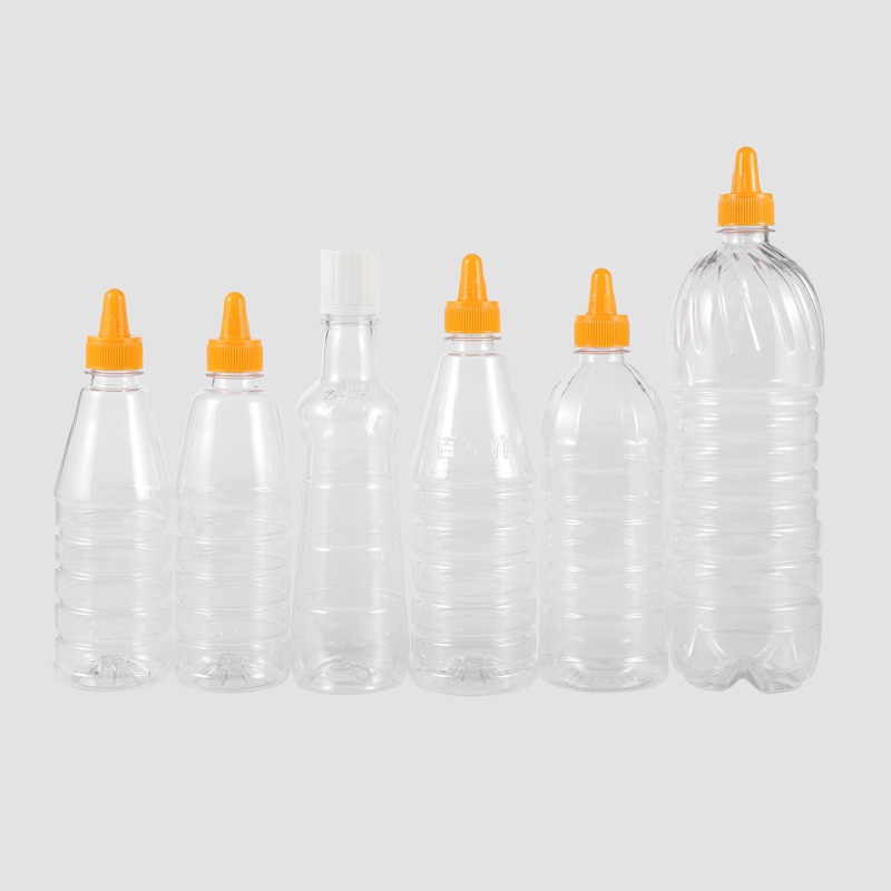 16 oz Clear PET Plastic Round Sauce Bottle with 38/400 Neck Black Ribbed PP Cap with Liner for Ketchup Marinades Dressings