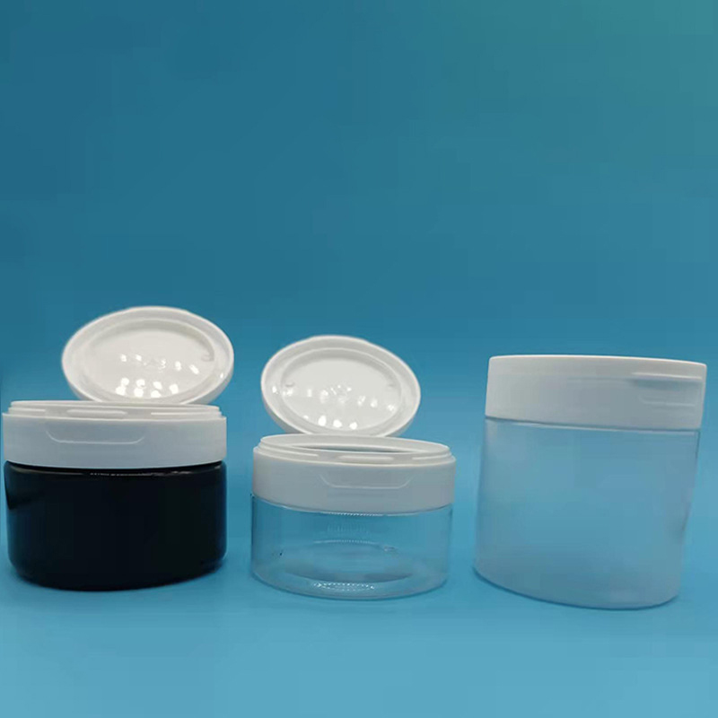 Flip Lid Jar with Spoon 200ml 250ml 300ml PET PP PE Cream Plastic Glass Jar Lotion Butter Makeup Powder Cosmetics Packaging Jars
