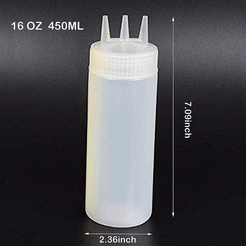 12oz 16OZ/450ml 24oz 3-Hole Plastic Squeeze Condiment Bottles for Hot Sauce Oil Vinegar Ketchup Mustard Salad Dressing Kitchen