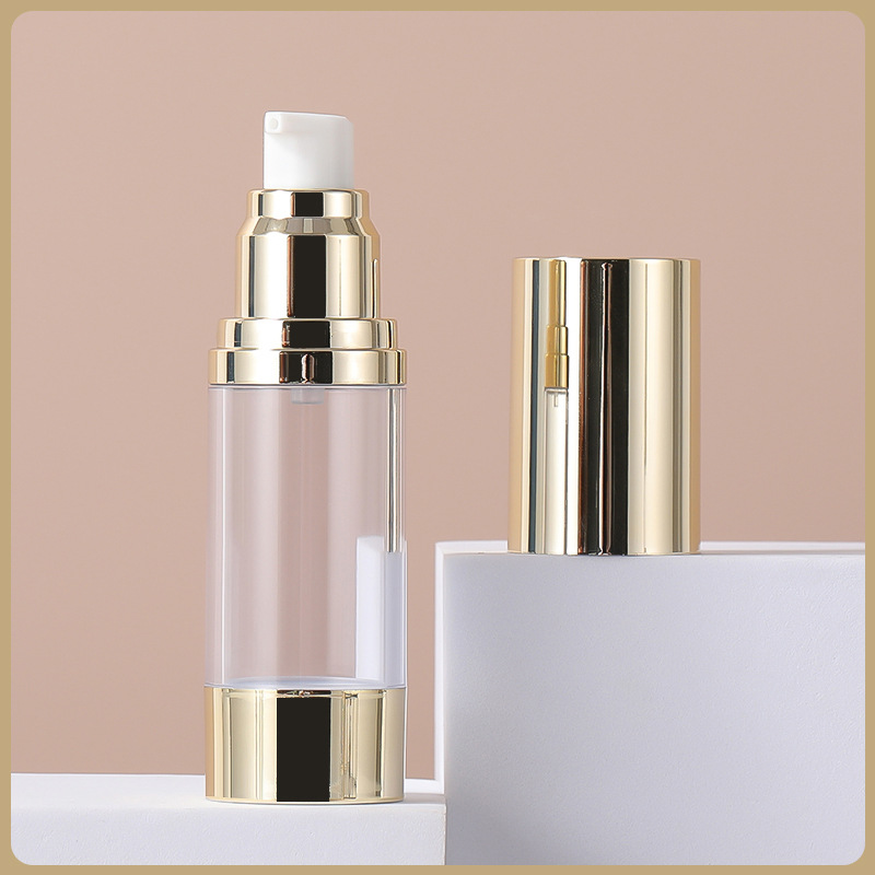 New style 15/30/50ml empty golden lotion pump bottle sunscreen cosmetic packaging With Gold Silver cap