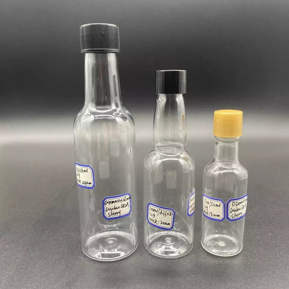 Custom 1.7 fl oz Small Whisky Whiskey Bottle Empty PET Plastic Alcohol Shot Wine Mini Liquor Bottles 50ml with Tamper Proof Caps