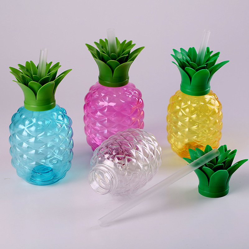 500ml 16oz Coconut Tree Plastic Straw Cup Transparent PET Juice Bottle for Kids Gifts Plastic Water Drink Bottles Disposable