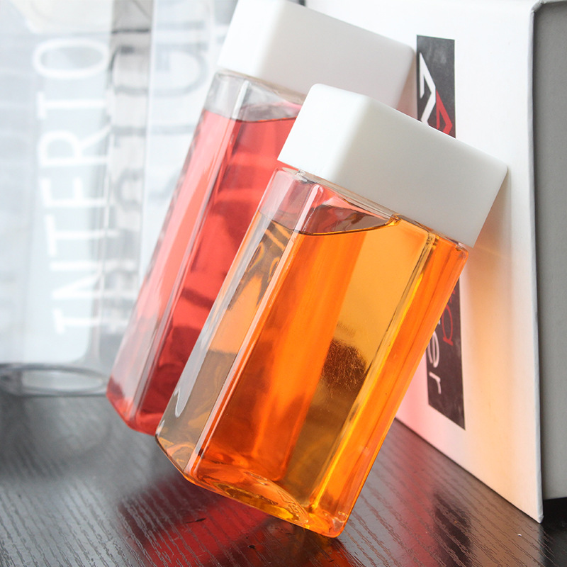 16oz 500ml 20oz 600ml Clear PET Plastic Square VOSS Water Bottle with Square Cap for Juice Milk Boba Tea Cup Beverage Wholesale