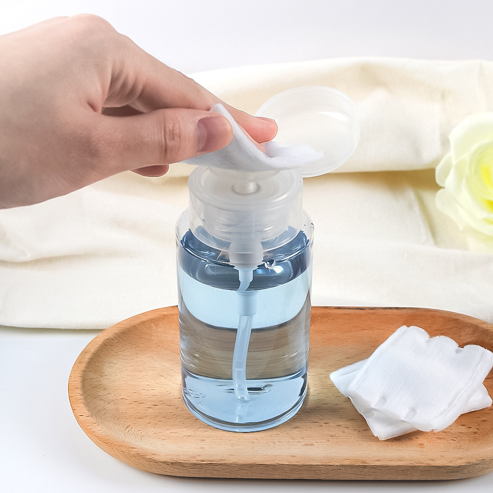 Makeup remover bottle cosmetic liquid cleaner container 30ml 50ml nail oil package customize plastic press pump with flip lid