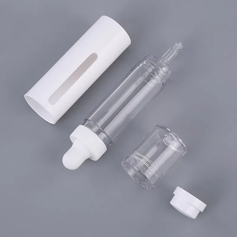 Luxury Silver Cosmetic Press Dropper Bottle 15ml 30ml Serum Eye Cream Press Button Syringe Dropper Bottle Toner Oil Dispenser