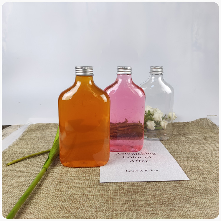 200ml Coffee Bottle Plastic PET Orange Juice Flat Bottle Plastic Cold Brew Tea Milk Tea Fruit Liquor Wine Beverage Bottle