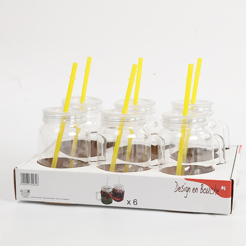 400ml 450ml 500ml 16oz custom mason jars with lids and straws in bulk plastic mason juice drinking cups with handle