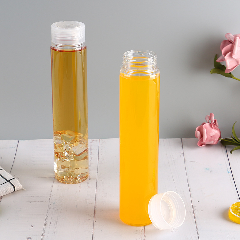300ml Straight Sided Round Boba Tea Bottle Milk Tea Tall Tube Shape Juice Bottle Custom lOGO with Aluminum Cap PET Bubble Bottle