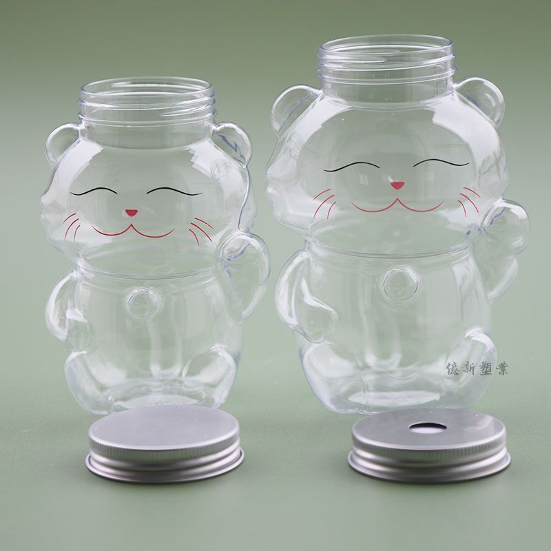 Custom 350ml 500ml Kawaii Animal Cat Shaped Water Bottle Takeout Drink Packaging Container Milk Tea Bubble Boba Tea Cup with Lid