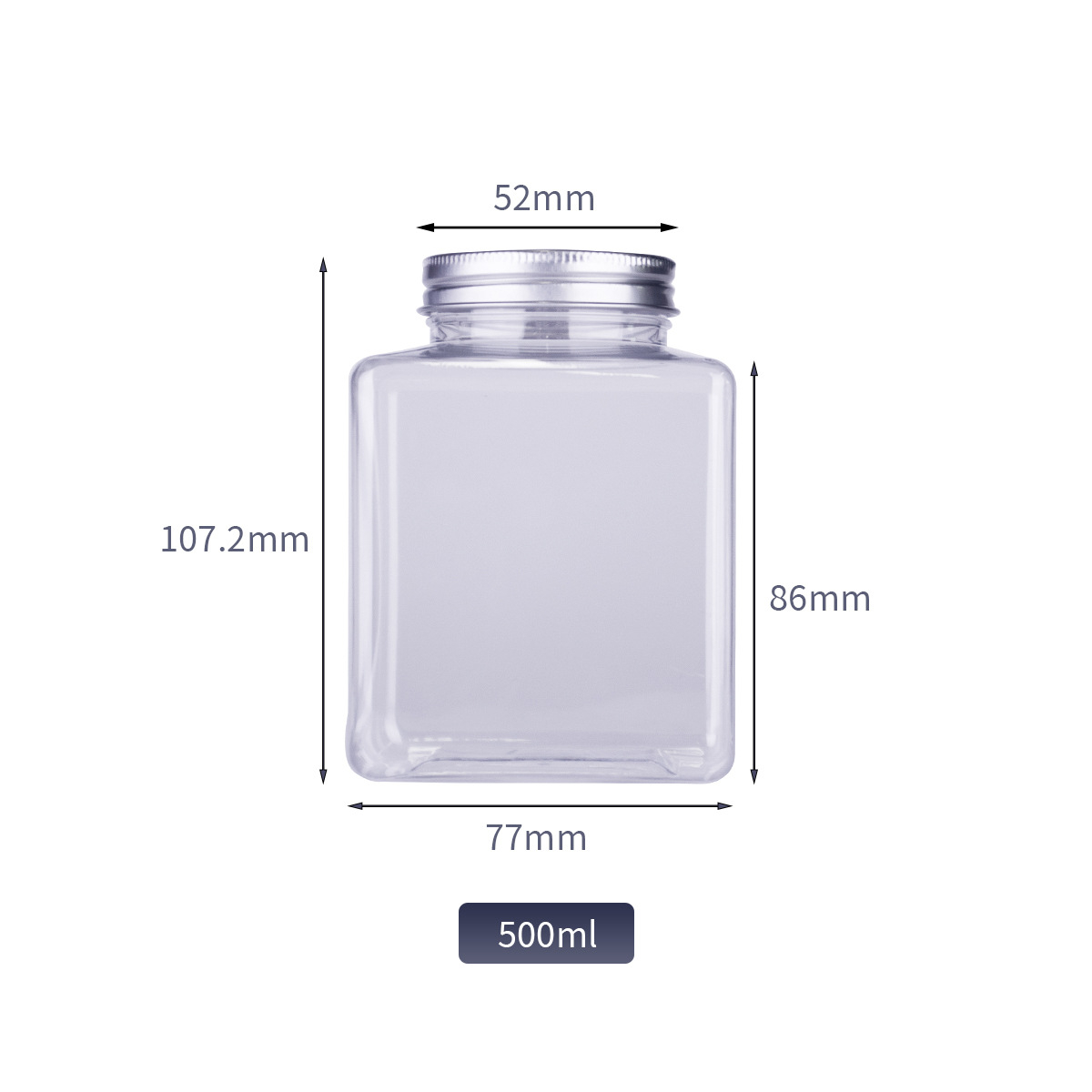 350ml 500ml Clear square PET plastic cosmetic jars frosted food plastic jar for face cream body salt scrub container with lid