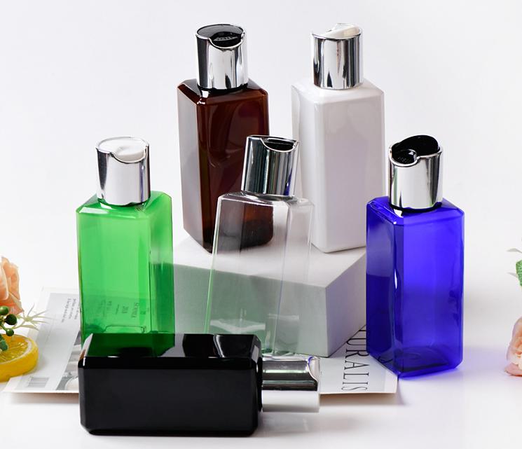 Luxury Frosted Gradient Color Clear Square Bottles for Lotion 40ml 60ml 80ml 100ml 120ml PET Plastic Shampoo Bottle Disc Top Cap