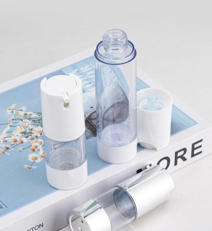 Luxury 15ml 30ml 50ml Silver White Airless cosmetics lotion press pump bottle AS plastic Essence Serum Eye Cream dispenser