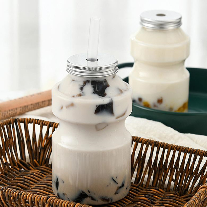 Empty Disposable  PET  350ml 500ml 700ml Disposable Yogurt Juice Beverage Bottle Take-out Packaging Bottle with Aluminum Cap