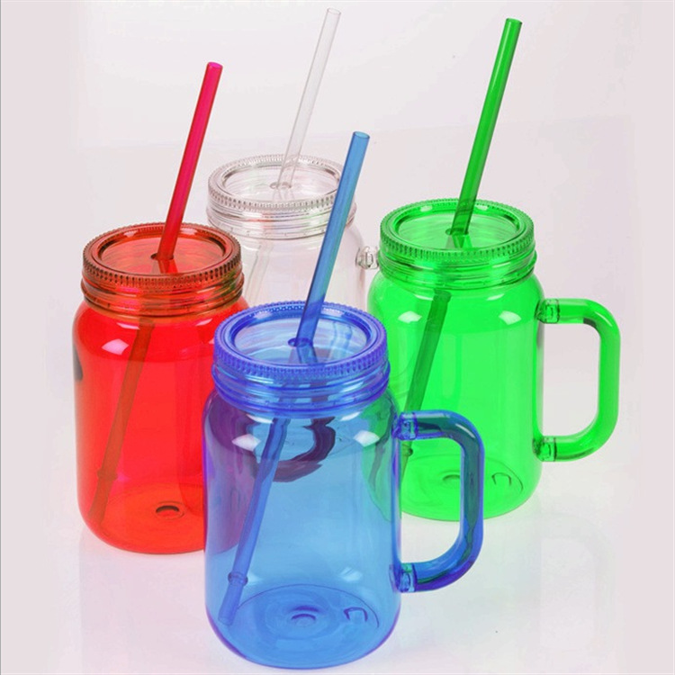 Wholesale custom PS plastic wide mouth mason jars with lids and straws handle 4oz 8oz 12oz 16oz 24oz 32 oz mason cups for juice