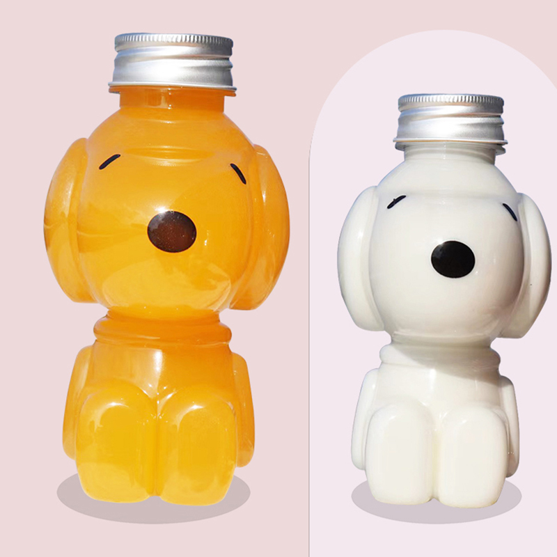 Cute Drink Bottle PET Animal Plastic Milk Coffee 350ml 500ml Clear Milk Tea Jar Cartoon Juice Beverage Cups With Aluminum Cap