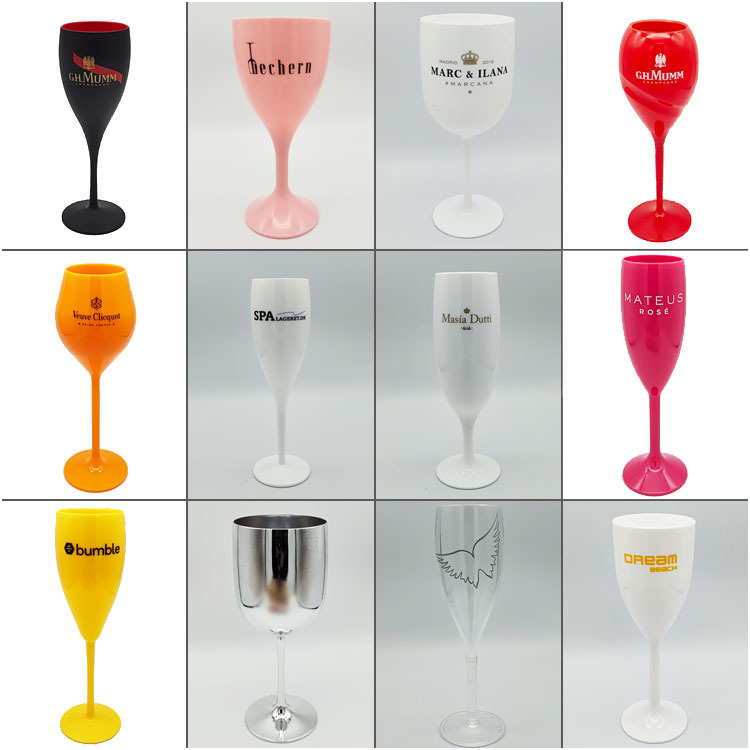 Bulk Sale Custom Wedding 150ml Acrylic Plastic Long Stem Goblet Gold Red Wine Glasses Black Champagne Flutes with Logo