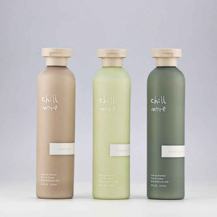 Custom 250ml soft touch round shoulder 200ml flip top green shampoo bottle 300ml pe shower gel container conditioner packaging