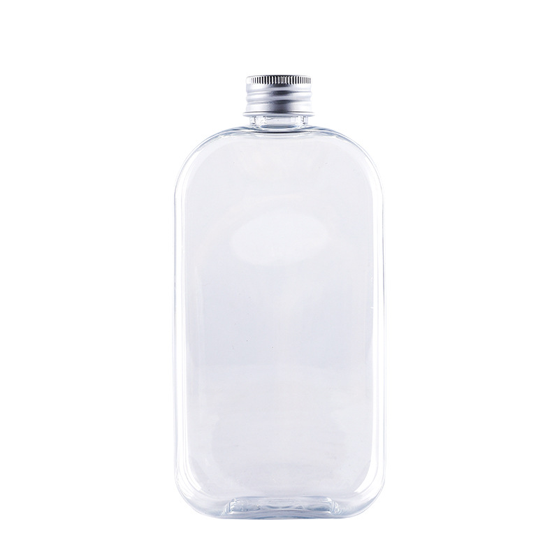 Wholesale Food Grade 250ml 350ml 400ml Flat square cute plastic juice bottle disposable beverage PET bottle with aluminum cap