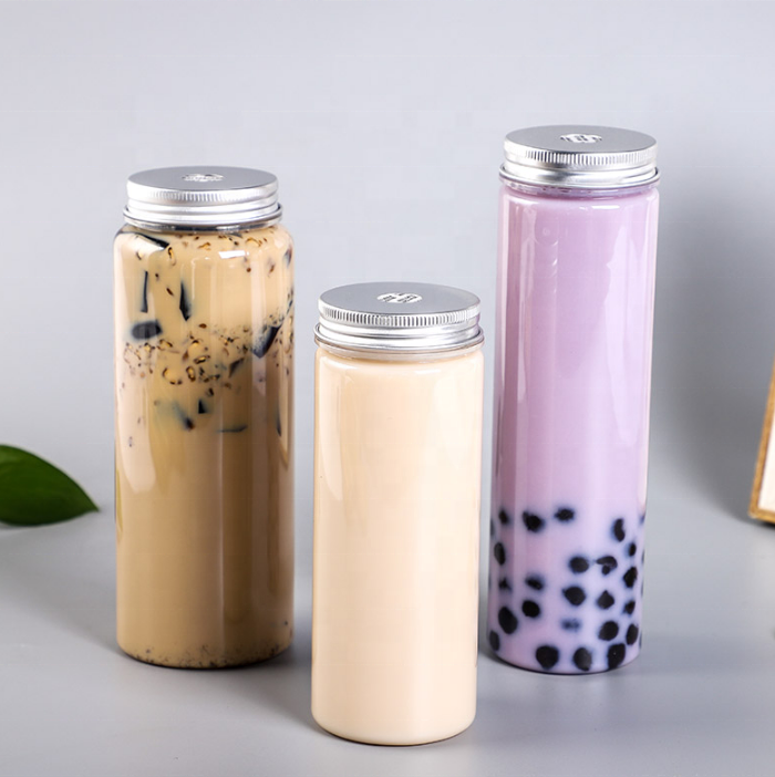 Plastic Juice Milk Bottle 200ml Clear Round Beverage Cans Custom Drinking Packaging Container With Aluminum Cap for Cold Drink