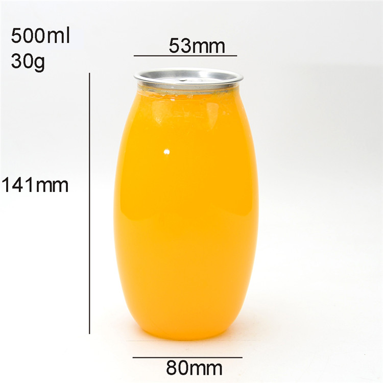 Custom 250ml 350ml 500ml PET clear plastic cans soda water beer coffee juice soft drinks cans with easy open end