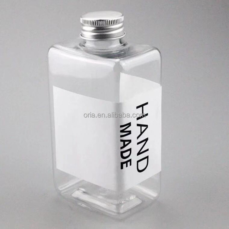 350ml 400ml 500ml Square Plastic Juice Bottles with 28mm Tamper Evident Caps Plastic Squeeze Bottles With Logo Label Wholesale