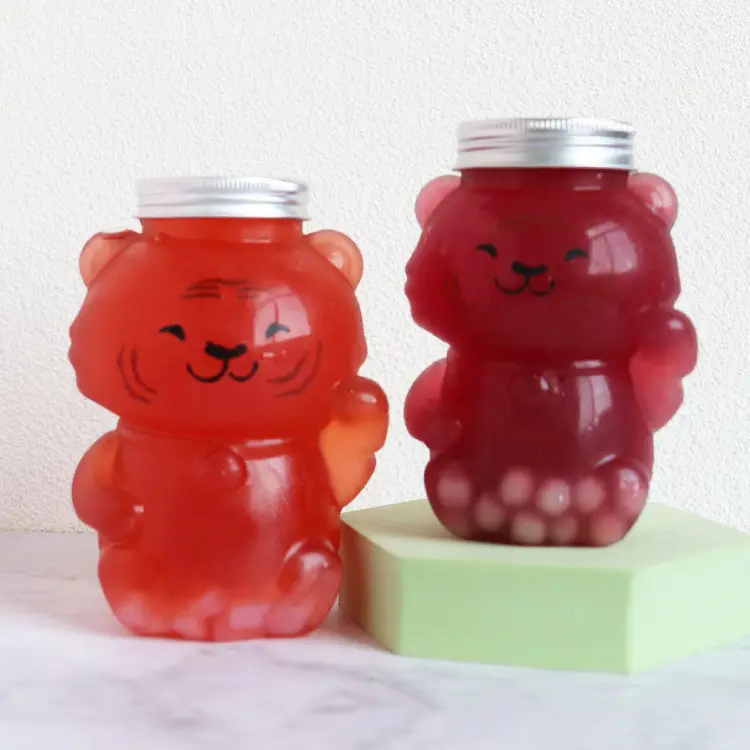 500ml/16oz Kids Cartoon Character Water Bottle Cute Animal Tiger Shaped Drinking Containers Bubble Boba MilkTea Cups Juice Jar