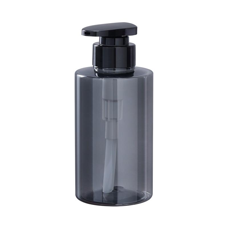300ml 500ml Transparent  round empty plastic shampoo packaging bottle With Black Long Nozzle Lotion Pump