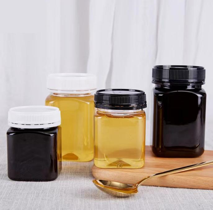 bpa free 100g 300g 500g 8oz 12oz small pot plastic honey packaging container hexagon jar amber square plastic jar for honey