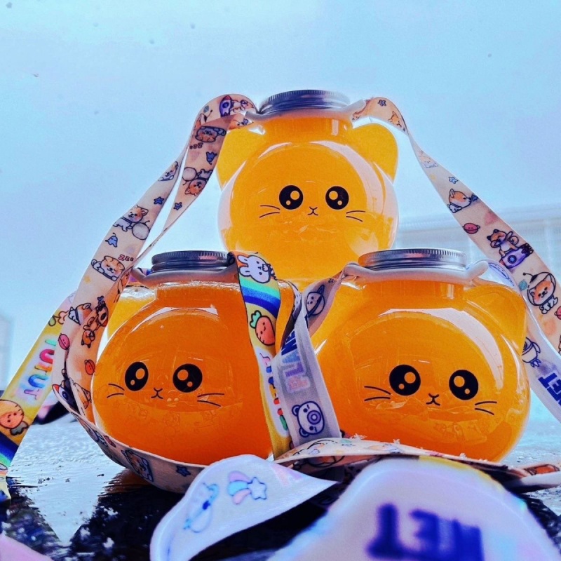 Custom 500ml 16oz Kawaii Animal Cat Shaped Water Bottle Takeout Drink Packaging Container Milk Tea Bubble Boba Tea Cups with Lid