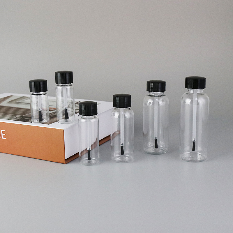 10ml-60ml PET Plastic Bottle with Brush Cap plastic crystal nail polish bottle with brush cosmetics nail oil glue empty bottle