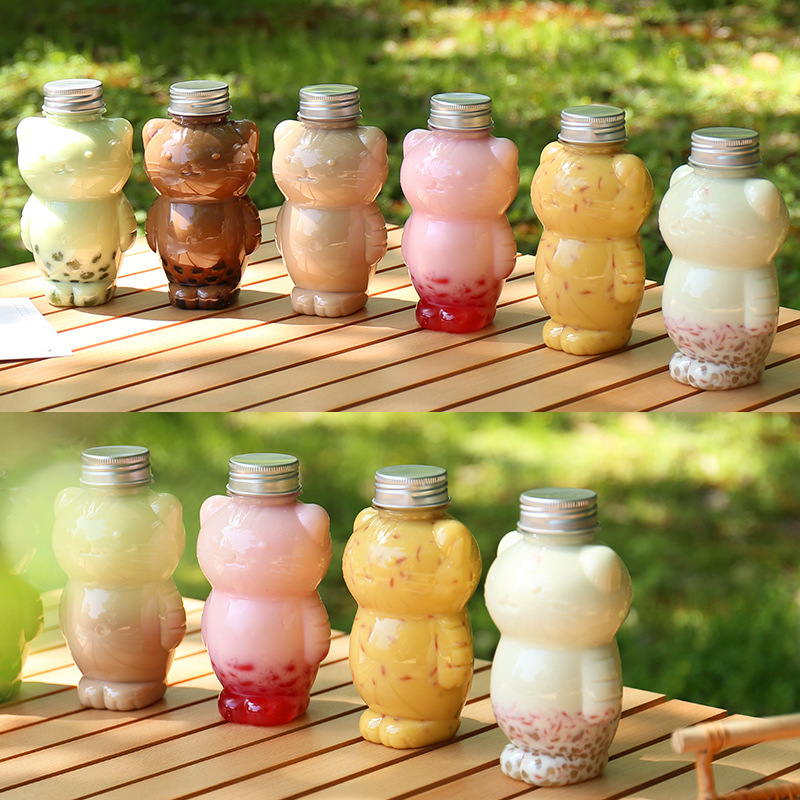 500ml Cute Animal PET Cat Shaped Bottle Plastic Yogurt Milk Tea Boba Bubble Cup Drink Smoothie Packaging Containers Candy Jars