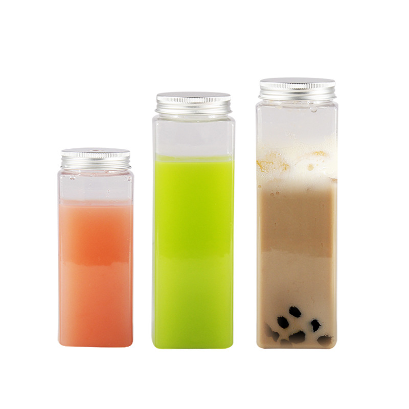 400ml 500ml 600ml food grade square plastic juice bottle Disposable Milk Tea Juice Coffee Beverage Packaging Bottle